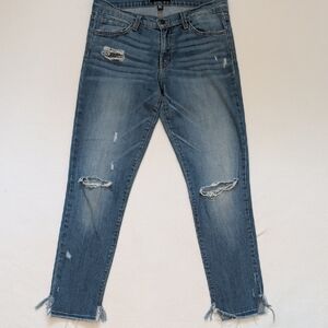 Flying Monkey Mid-rise Jeans w/ Cropped Raw Hem